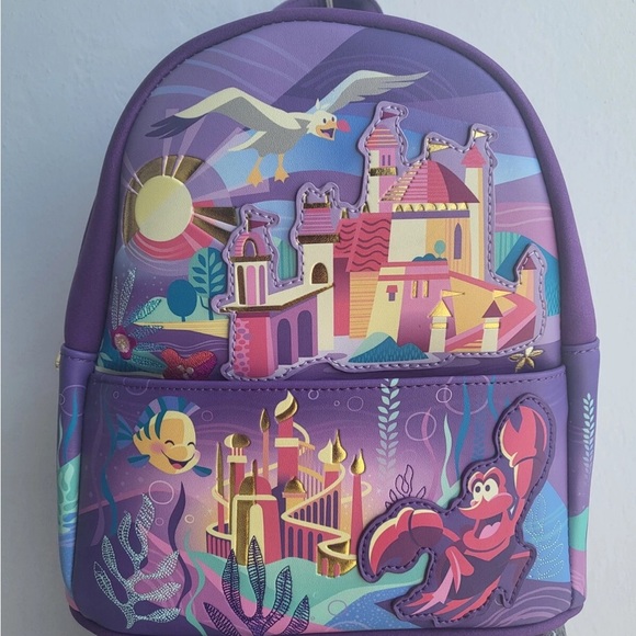 Disney Purple Kids Backpack with Castle and Sea Creatures